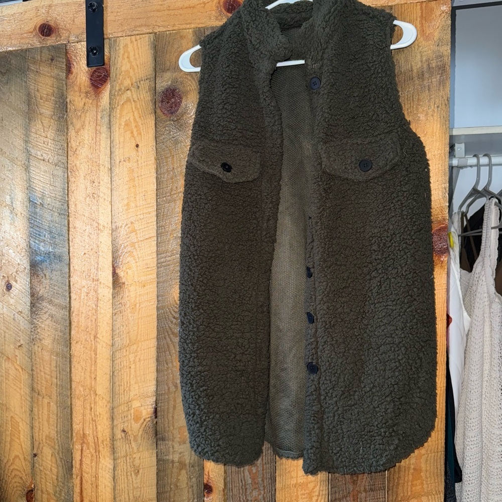 Cozy Olive Green Sherpa Vest